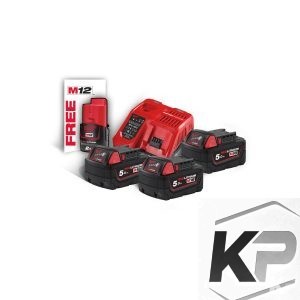 Milwaukee® M18 NRG-503 Zestaw 3× M18 B5 + M12 B2 + ładowarka