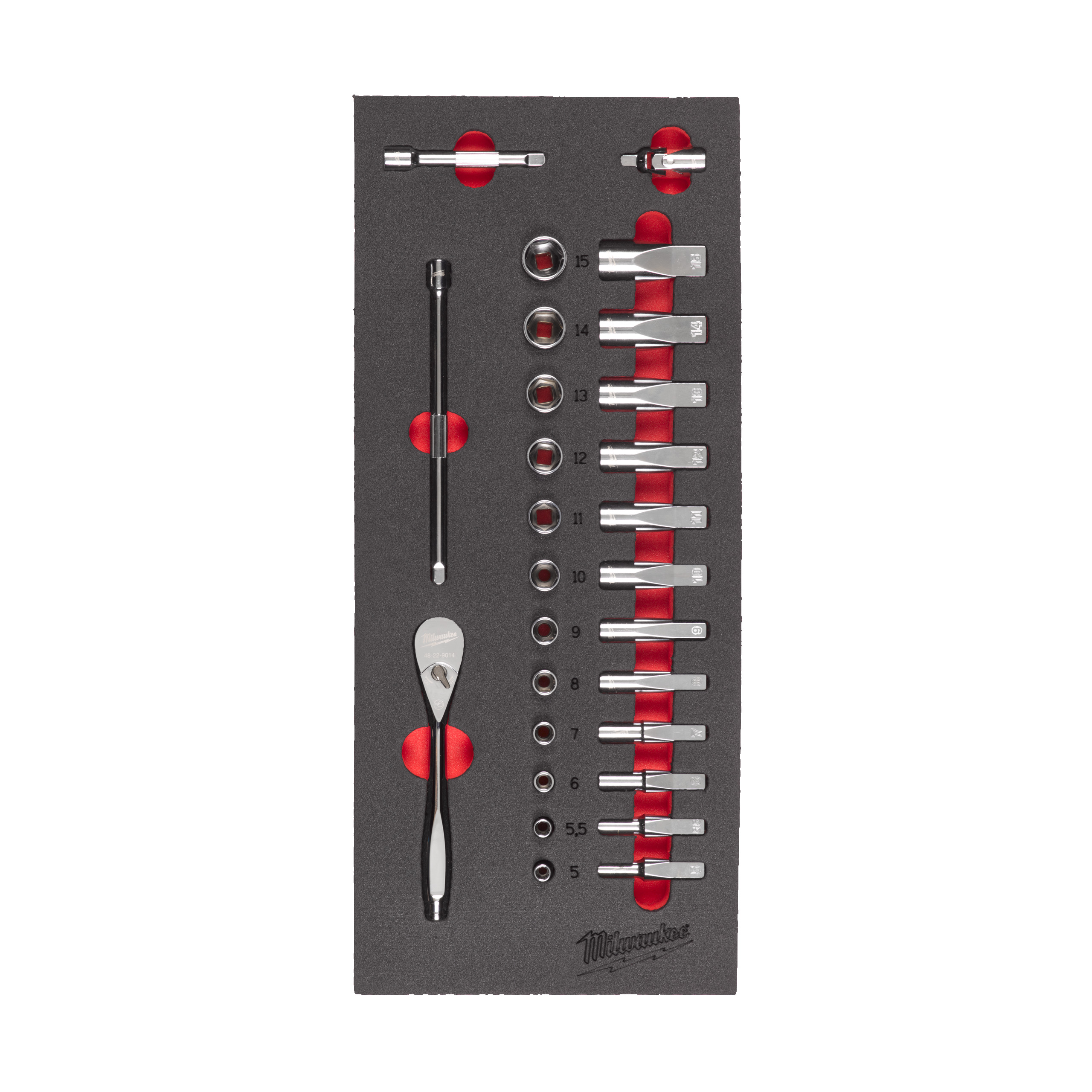 Milwaukee® Wkłady piankowe do stalowych systemów przechowywania TOOLGUARD™ — 1/4" Ratchet and Socket Set Foam Insert