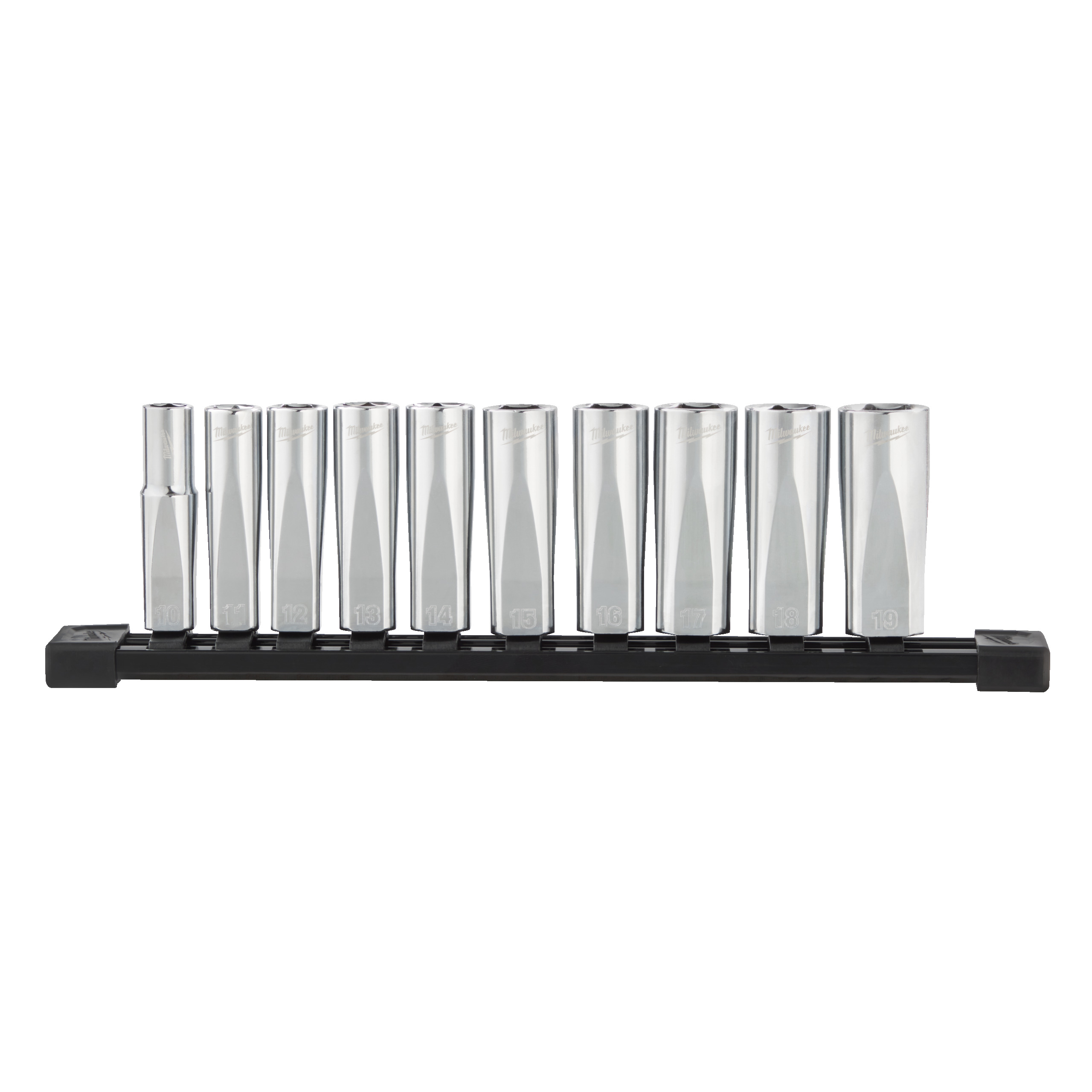 Milwaukee® 3/8" Drive Chrome Socket Sets — 3/8" Drive Metric Deep Chrome Sockets - 10 pc
