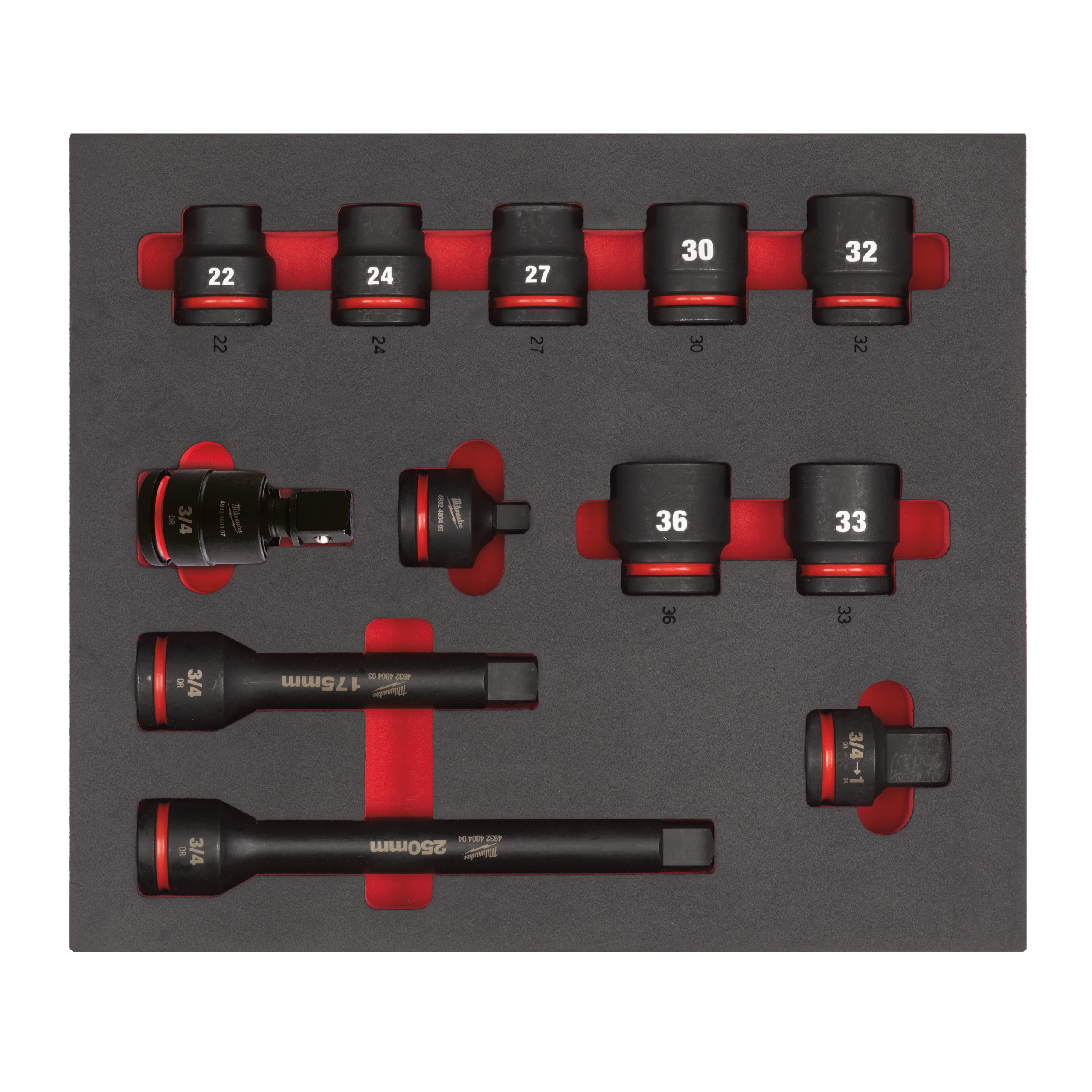 Milwaukee® Wkładki piankowe IMPACT DUTY 3/4˝ SHOCKWAVE ™ — 3/4" Sockets STD foam set 1 (12 pc)