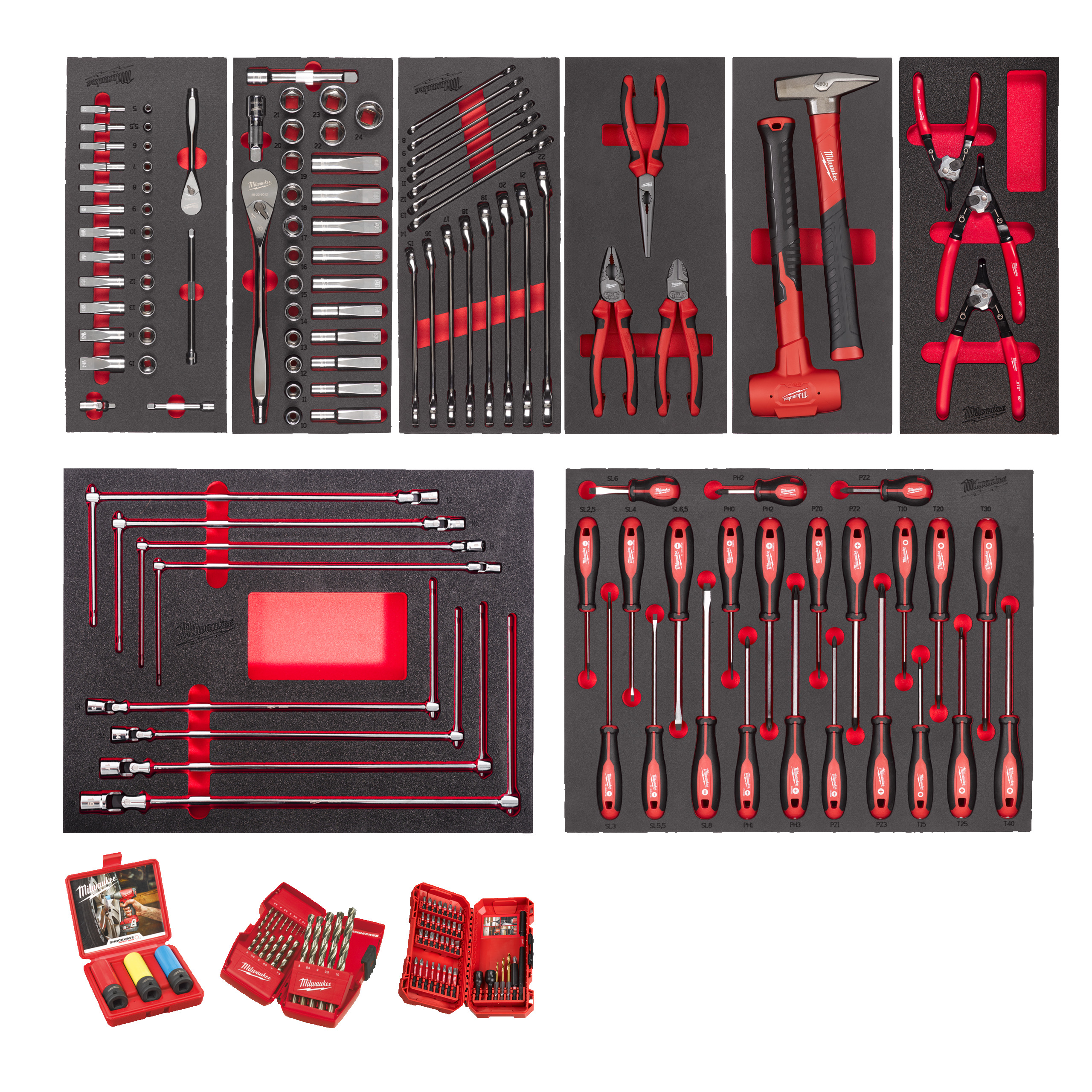 Milwaukee® Wkłady piankowe do stalowych systemów przechowywania TOOLGUARD™ — Master Foam Insert Set Automotive - 172 pc