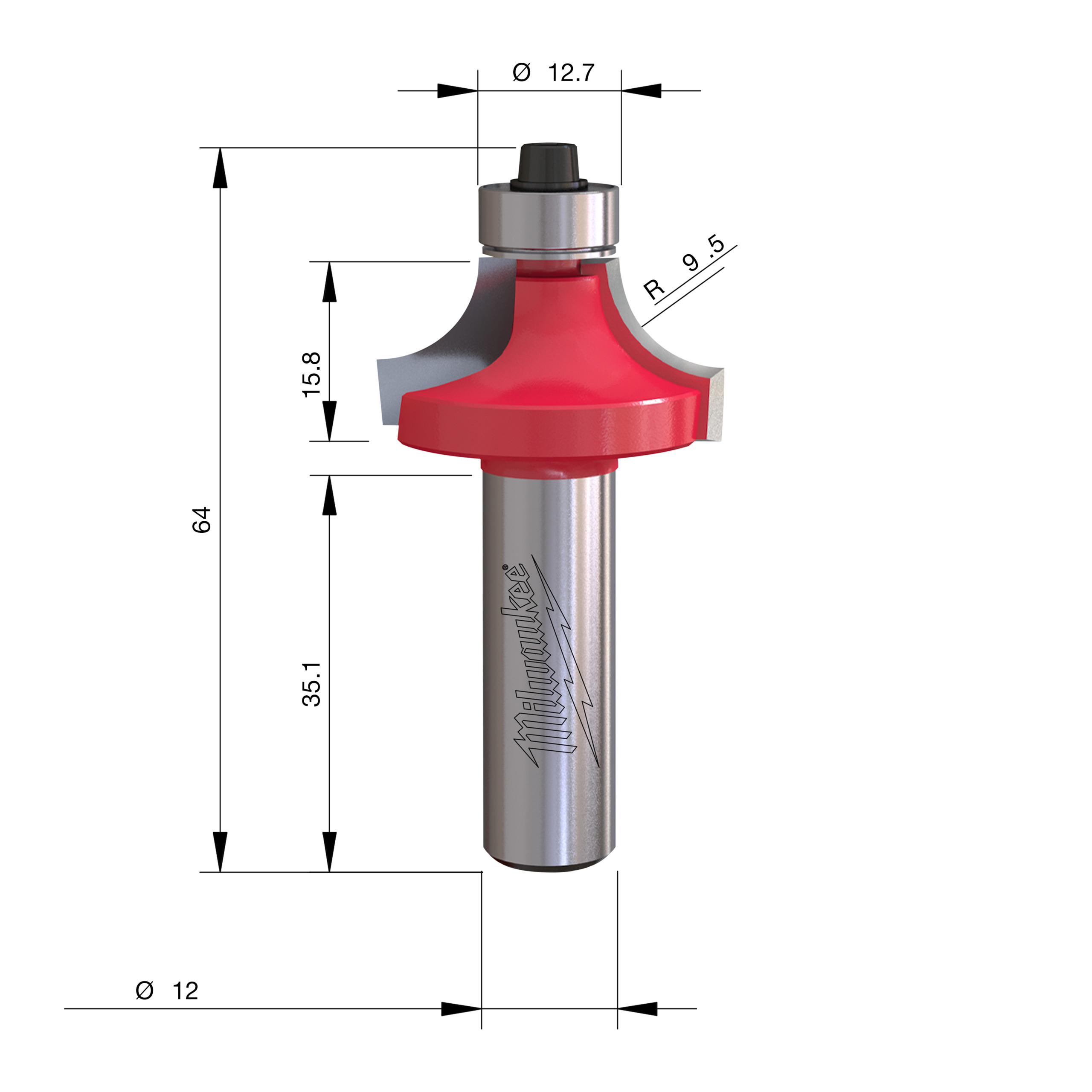 Milwaukee® Frezy chwytowe — Rtr B. S12 Roundover 31.7/63.7mm - 1 pc - obrazek 2