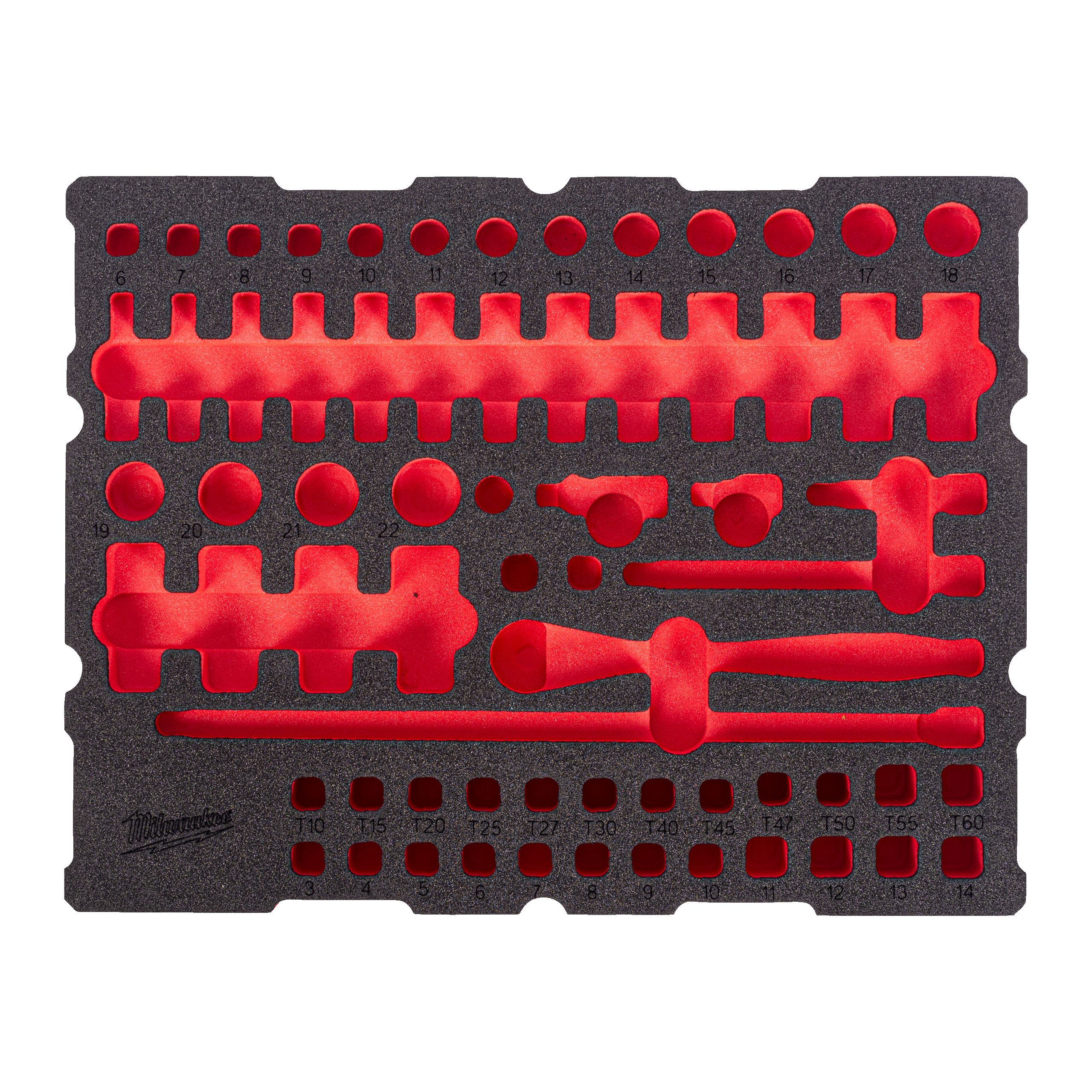 Milwaukee® Wkładki piankowe PACKOUT™ — REPLACEMENT 68 pc ¼'' Ratchet and Socket Set Packout Foam Insert
